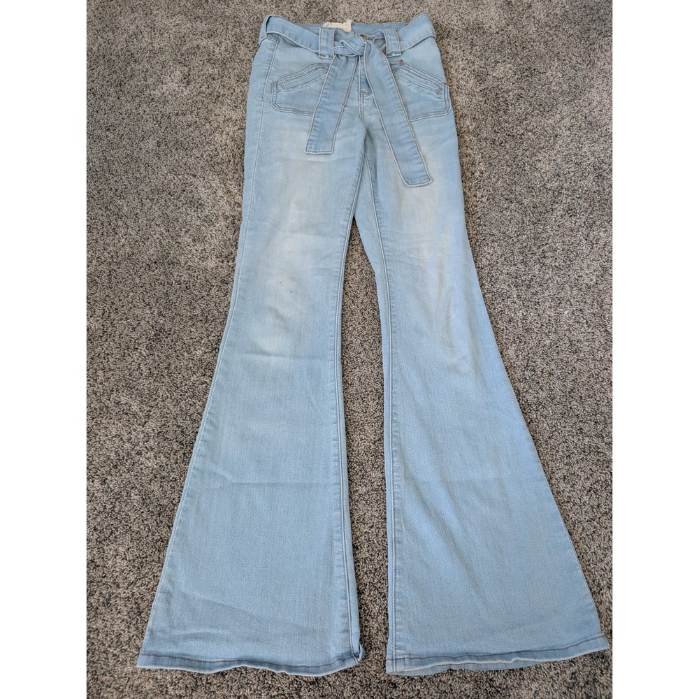 Altar'd State Womens Light Wash High Rise Flare Jeans with Tie Belt Size 25/1